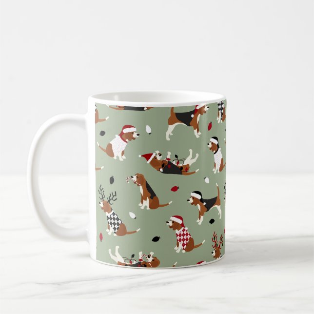 Christmas Beagles Green Coffee Mug (Left)