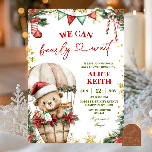 Christmas Bear Air Balloon Santa Boy Baby Shower Invitation