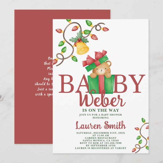 Christmas Bear Baby Shower Invitation (Front/Back)