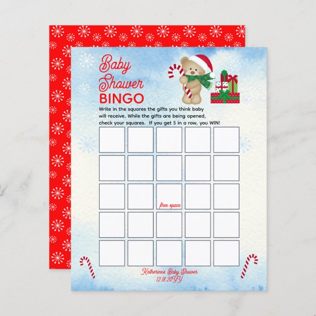  Christmas Bear Bearly Wait Boy Baby Shower Bingo (Front/Back)