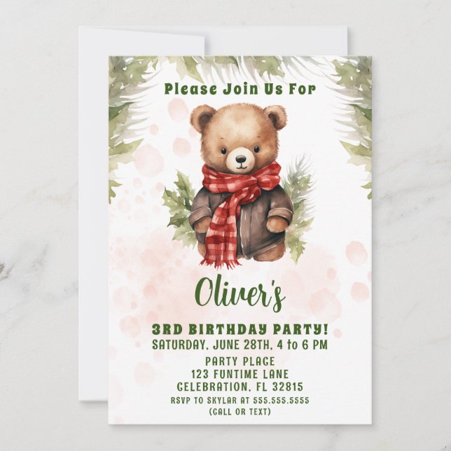 Christmas Bear Boy Birthday Party Invitation (Front)