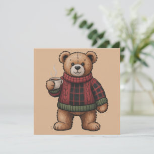 Christmas Bear Coffee Retro Xmas Matching Holiday Card