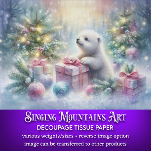 Christmas Bear Cub & Gifts In Woodland Decoupage Tissue Paper