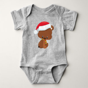 Christmas Bear, Cute Bear, Santa Hat, Scarf, Xmas Baby Bodysuit