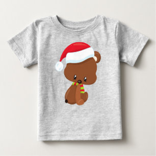 Christmas Bear, Cute Bear, Santa Hat, Scarf, Xmas Baby T-Shirt