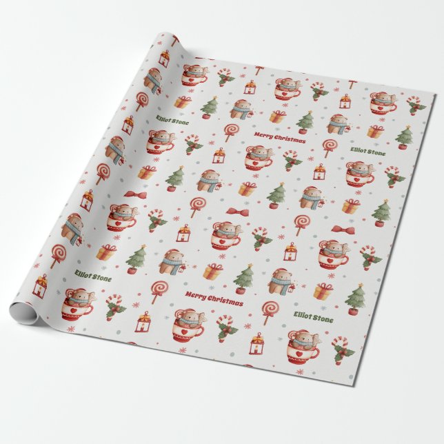 Christmas Bear Gift Wrap - Personalised Wrapping (Unrolled)