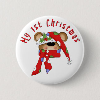 Christmas Bear Head 1st Christmas 6 Cm Round Badge