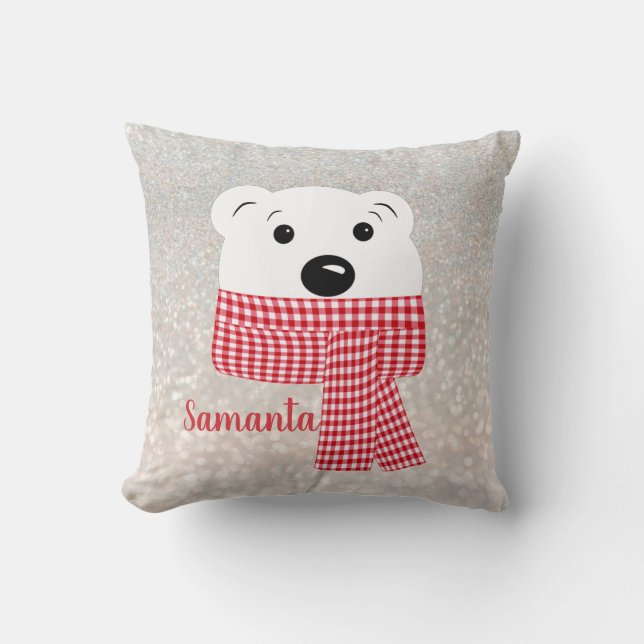 Christmas, bear muzzle, polar bear, red, white, cushion (Front)