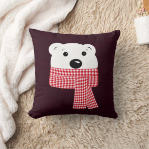 Christmas, bear muzzle, polar bear, red, white, cushion