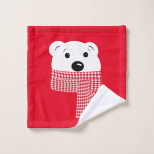 Christmas, bear muzzle, polar bear, red, white, wash cloth