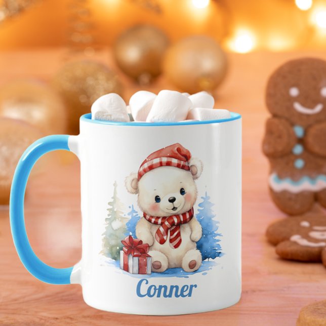 Christmas Bear Personalised Kids Mug (Cute Christmas Mug Keepsake)
