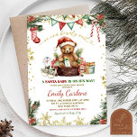 Christmas Bear Santa Boy Baby Shower Invitation<br><div class="desc">Christmas Bear Santa Baby Boy Invitation,  Winter Floral Bearly Wait Santa Baby Shower,  Gold Snowflakes Bear Holiday Baby Shower Invite</div>