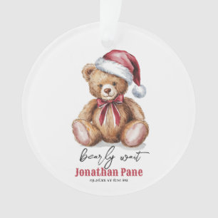 Christmas Bear Watercolor Bearly Wait Baby Shower Ornament