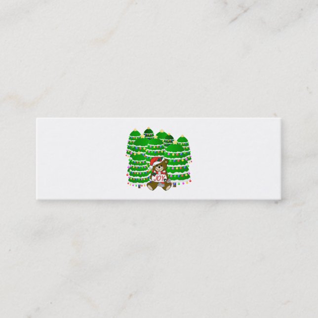 Christmas Bear with JOY Sign and ChristmasTrees Mini Business Card (Front)