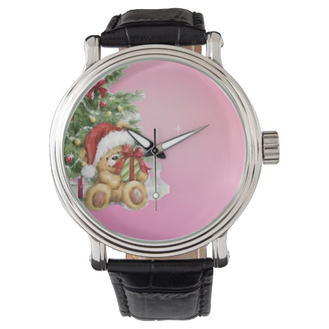 Christmas Bear with Present and Tree Decoration Watch (Front)
