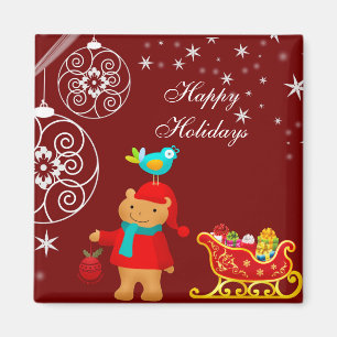Christmas Bear with Sleigh Magnet
