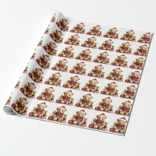 Christmas Bear Wrapping Paper (Unrolled)