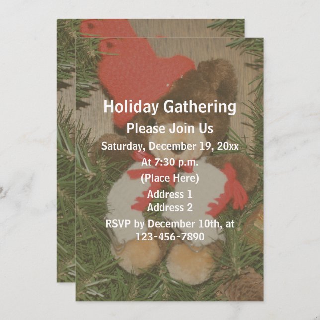 Christmas Bear Wreath Holiday Party  Invitation (Front/Back)