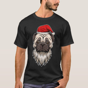 Christmas Beard Pug With Santas Hat T-Shirt