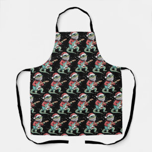 Christmas Bearded Dragon Playing Guitar Musician Apron