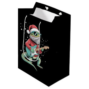 Christmas Bearded Dragon Playing Guitar Musician Medium Gift Bag