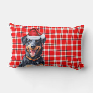 Christmas Beauceron Dog Red Plaid Holiday Lumbar Cushion
