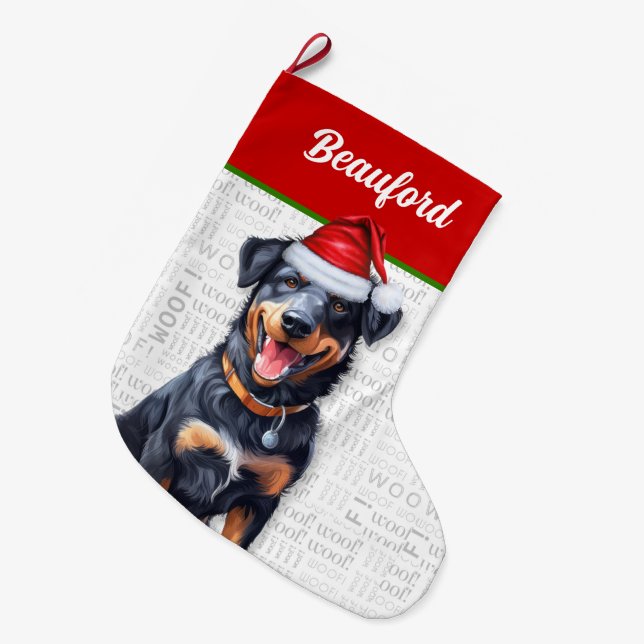 Christmas Beauceron with Dog's Name Large Christmas Stocking (Front (Hanging))