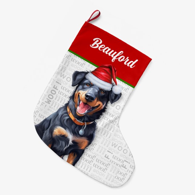 Christmas Beauceron with Dog's Name Large Christmas Stocking (Front (Hanging))