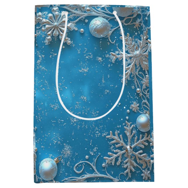Christmas Beautiful Glitter Snowflakes Ornaments Medium Gift Bag (Front)