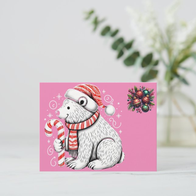  Christmas Beautiful Polar Bear  Postcard (Standing Front)