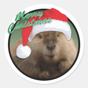 Christmas Beaver - Classic Round Sticker, Glossy Sticker