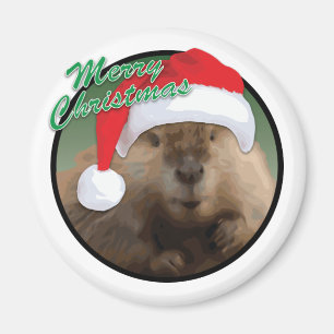 Christmas Beaver - Standard, 2¼ Inch Round Magnet
