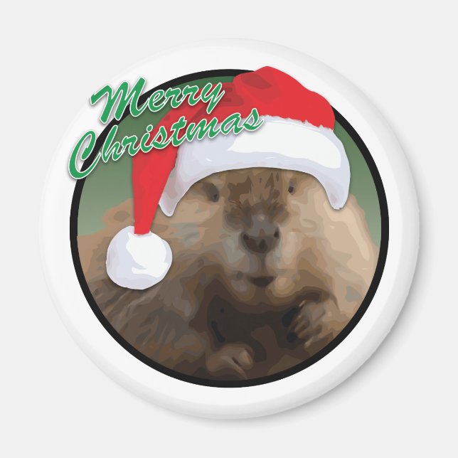 Christmas Beaver - Standard, 2¼ Inch Round Magnet (Front)