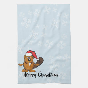 Christmas beaver tea towel