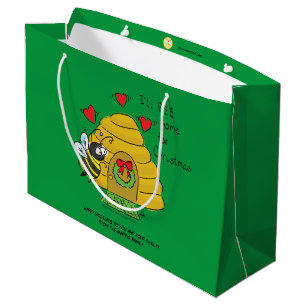 Christmas Bee Funny Holiday Cartoon Large Gift Bag