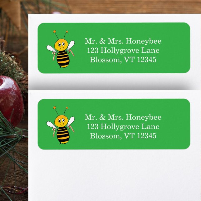 Christmas Bee Holding Candy Canes Return Address (Creator Uploaded)