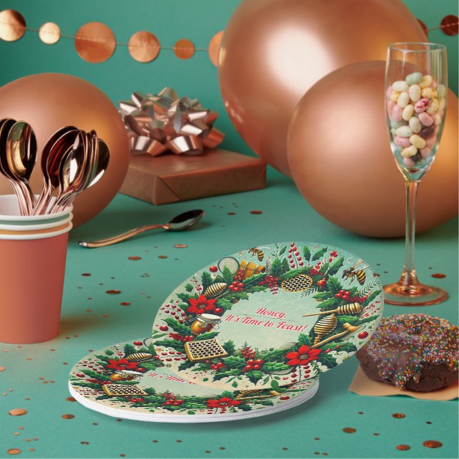 Christmas Bee-Themed Holiday Plate (Multi)