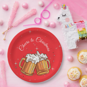 Christmas Beer Cheers Illustration Paper Plate