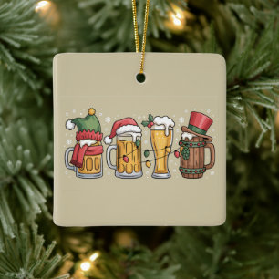 Christmas Beer Drinking Lover Gift Party Spirit  Ceramic Ornament