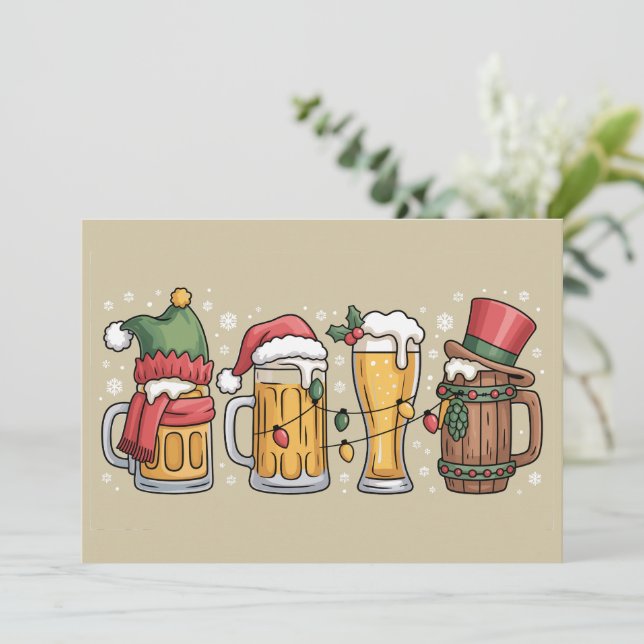 Christmas Beer Drinking Lover Gift Party Spirit  Holiday Card (Standing Front)