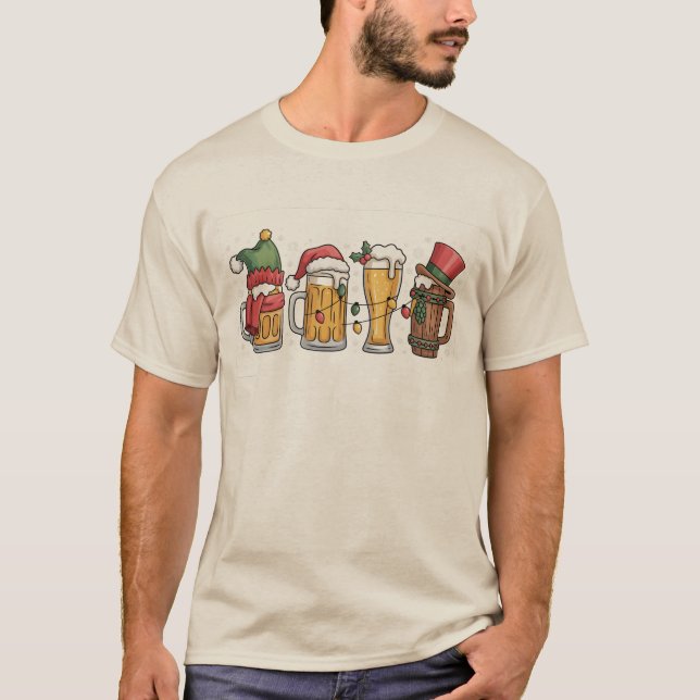 Christmas Beer Drinking Lover Gift Party Spirit  T-Shirt (Front)