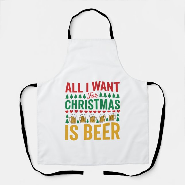 Christmas Beer Funny Holiday Drinking Design Apron (Front)