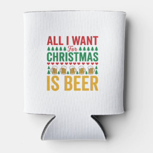 Christmas Beer Funny Holiday Drinking Design Can Cooler