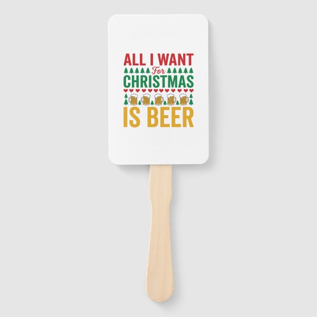 Christmas Beer Funny Holiday Drinking Design Hand Fan (Front)