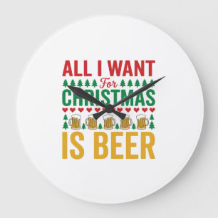 Christmas Beer Funny Holiday Drinking Design Large Clock