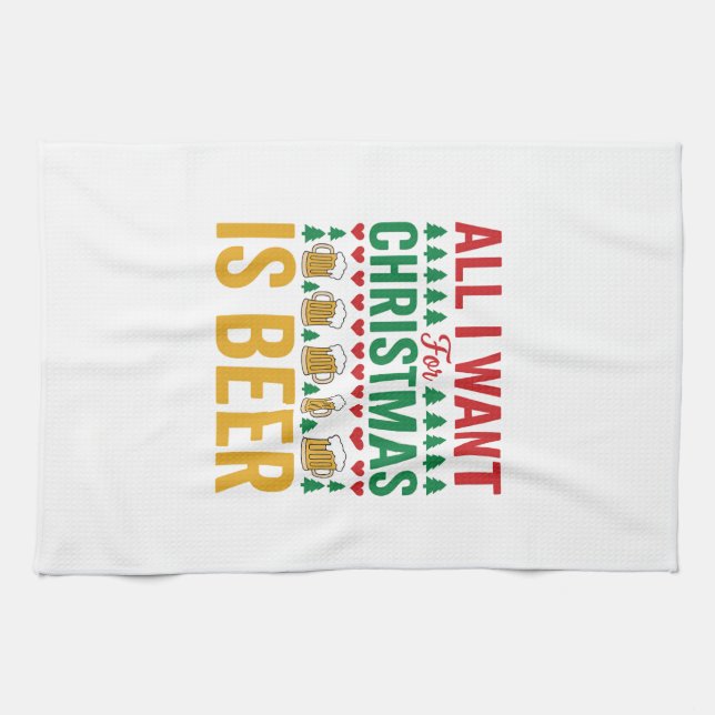 Christmas Beer Funny Holiday Drinking Design Tea Towel (Horizontal)