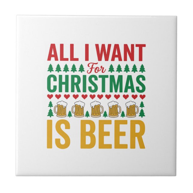 Christmas Beer Funny Holiday Drinking Design Tile (Front)