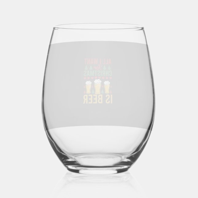 Christmas Beer Holiday Drinking Stemless Wine Glass (Front)