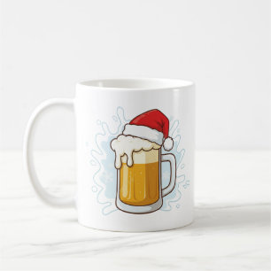 Christmas Beer Mug with Santa Hat Funny Holiday