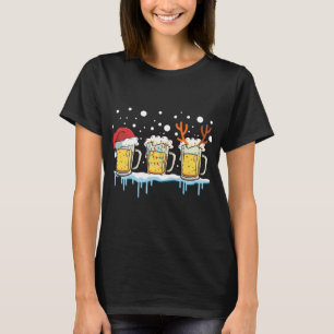 Christmas Beer Mugs Santa Hat Xmas Lights Reinbeer T-Shirt